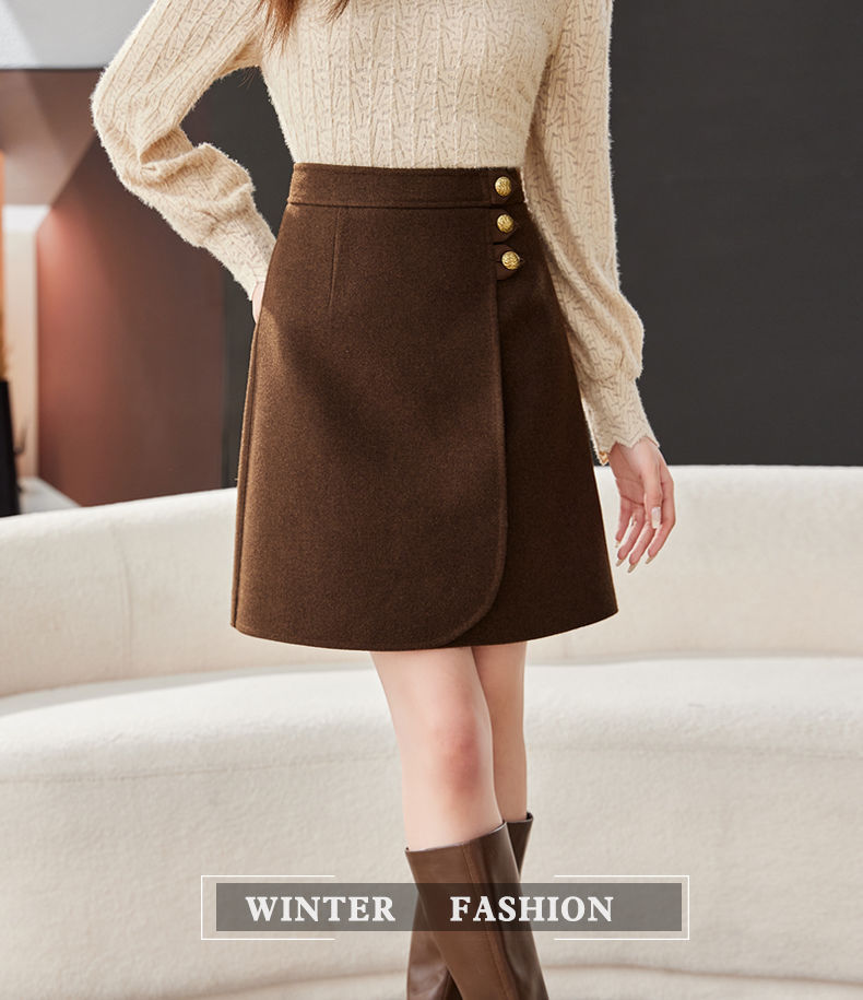 GraceChic 2025 Autumn Winter Melard Woolen Midi For Women Plus Size High Waist Slim Fit Bodycon Fashionable Elegant A-line Short_voghion.com