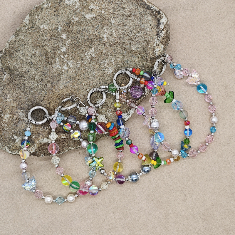Ins Vacation Seaside Style Beaded Girls' Keychain Phone Chain Summer Dopamine Butterfly Bag Pendant Accessories