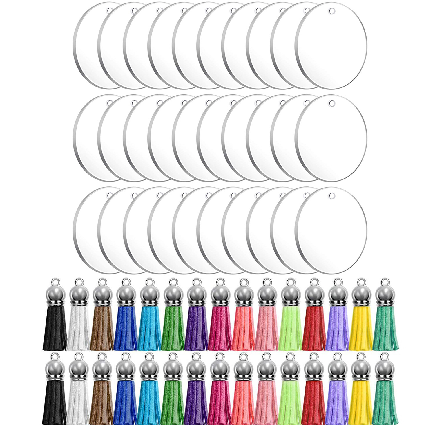 Creativo transfronterizo artesanías DIY multi-color borla colgante redondo acrílico llavero blanco colgante traje al por mayor