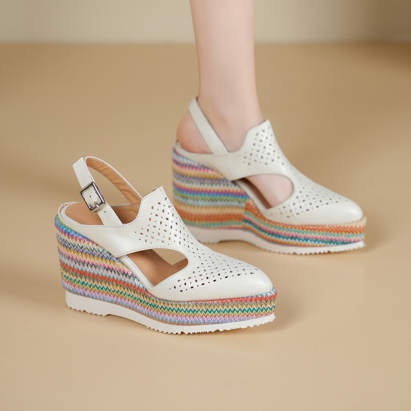 Sandal cao gót nữ mũi kín đế xuồng 10 cm phong cách La Mã — xanh lam, màu mơ