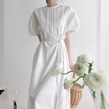 2025潮简约宫廷风长裙法式小众设计白色气质泡泡袖连衣裙春夏女连