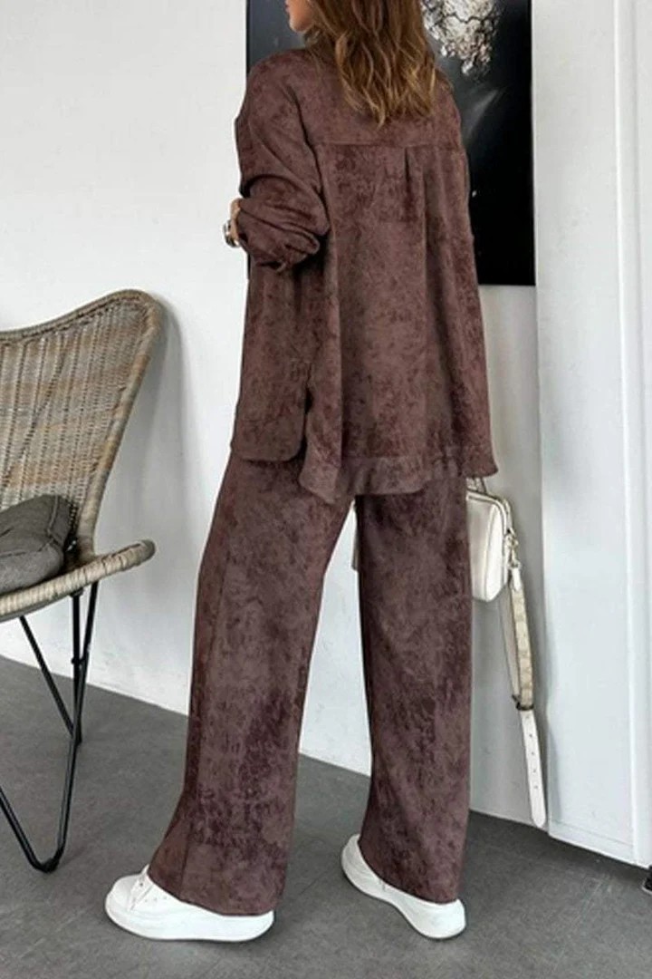 Casual Tie Dye Collared Pocket Shirt Drawstring Wide Leg Pants Set