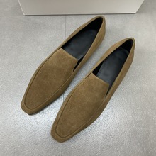 TR绒面乐福鞋真皮平底鞋小牛皮女鞋休闲鞋小方头单鞋外贸原单大牌