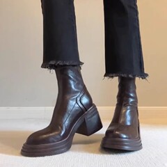 牛革版 ~ 茶色のレトロな本革の厚い底が高くなります。