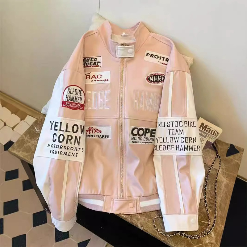 美式复古机车服pu皮潮牌夹克男女秋冬季高级感炸街重工棒球服外套|undefined