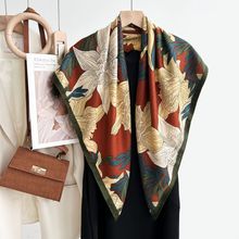 新款花朵印花90方巾仿羊绒质感保暖包头头巾优雅时尚百搭女士围巾