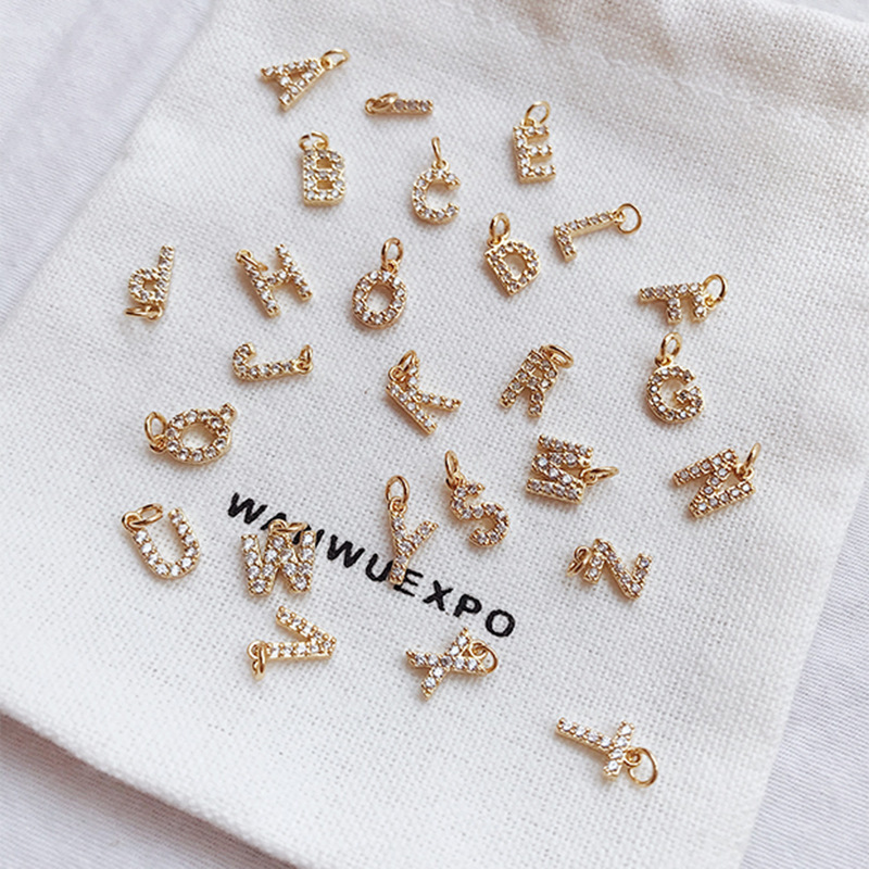 Zircon Inlay Material 1 Piece Quantity 1 Piece Copper Zircon 14K Gold Plated Letter Polished Pendant Chain