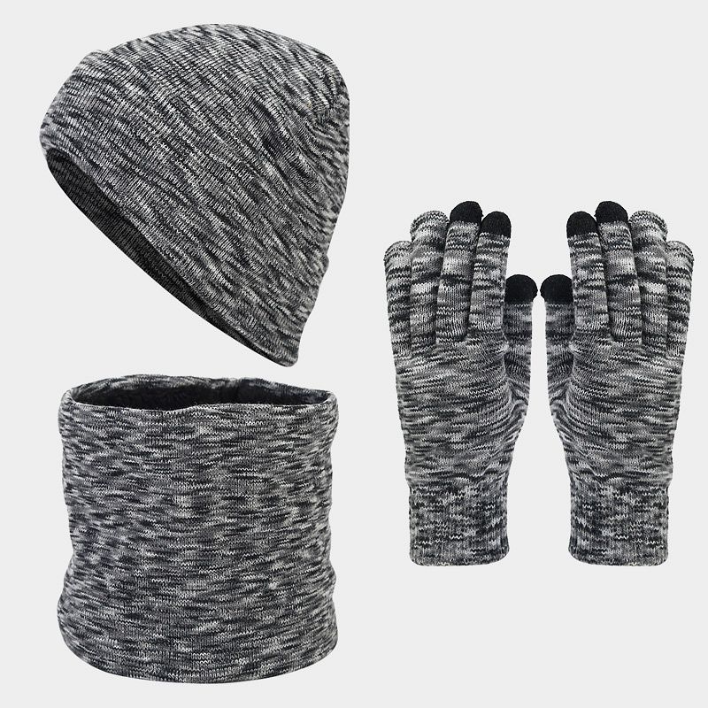 Moda europea y americana nueva corbata teñida de punto sombrero bufanda guantes de tres piezas traje de hombres y mujeres forrado de lana caliente traje a prueba de frío marea