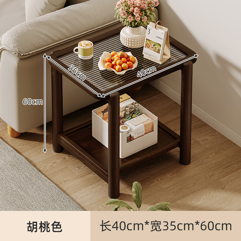 Mesa lateral del sofá, armario lateral, lujo ligero, sensación de alta calidad, sala de estar de madera maciza, nuevo estante de cabecera para el hogar, mesa de centro pequeña de doble capa