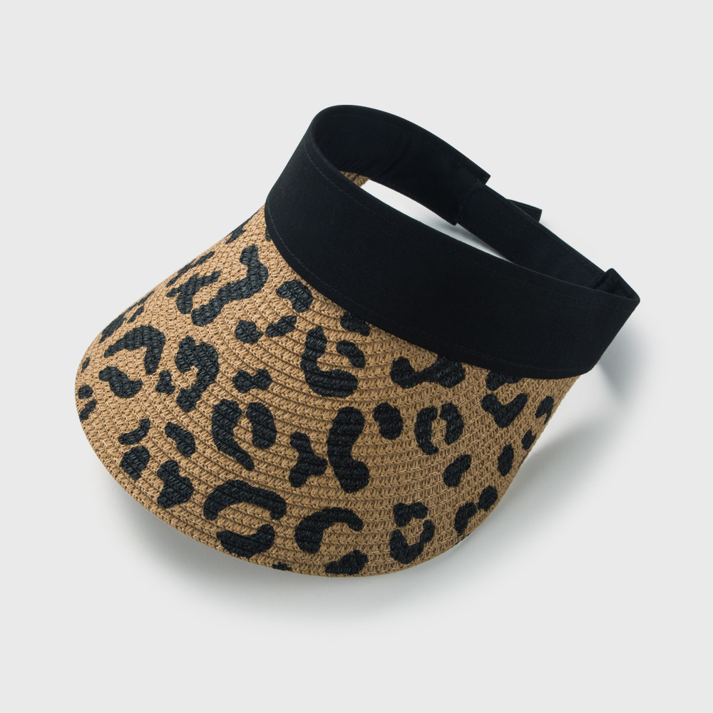 Korean Version Of Straw Leopard Print Empty Top Hat Spring And Summer Sunscreen Sunshade Beach Hat display picture 4