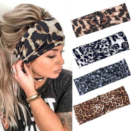 Amazon Spring Summer Autumn European and American Headband Hair Tie Leopard Print Cross Draw Hairband Wide Edge Yoga Hairband Scarf