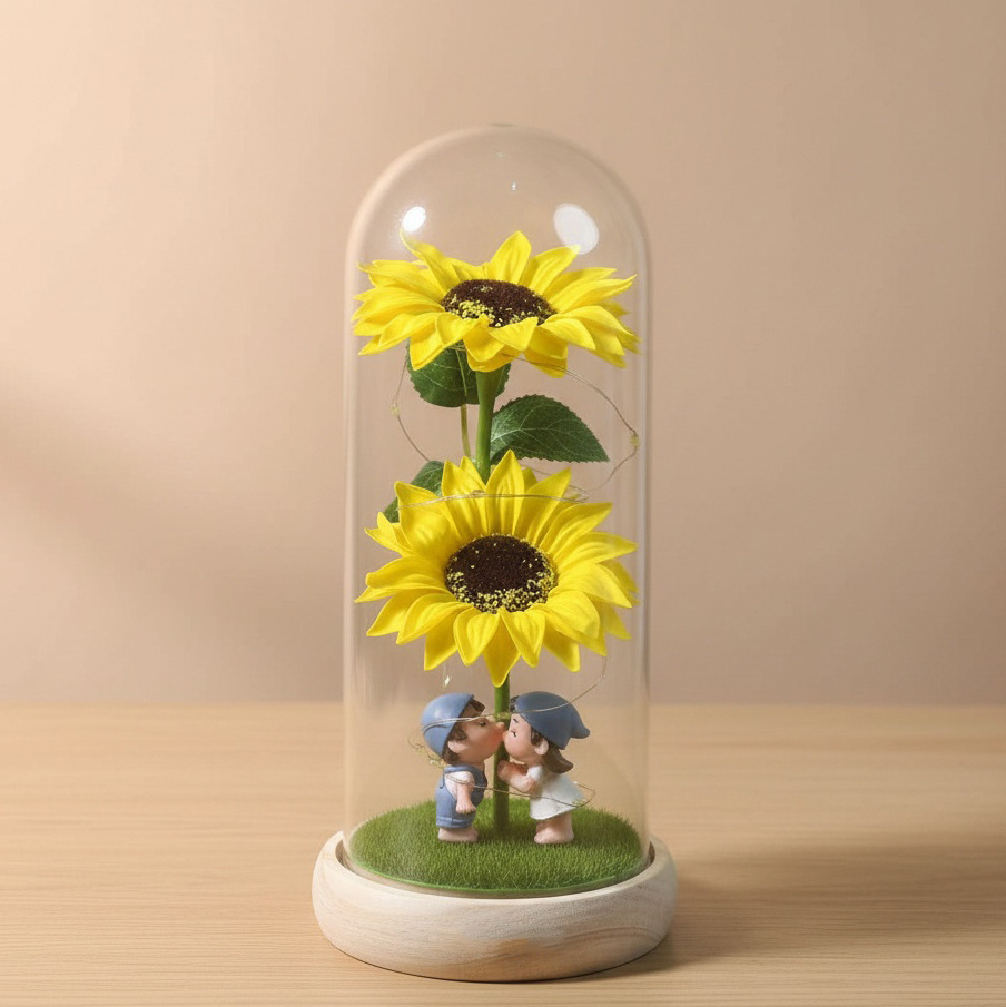 Girasoles transfronterizos jabón eterno flores jabón vidrio cubierta regalo del día de la madre decoración de la noche luces regalos de graduación temporada