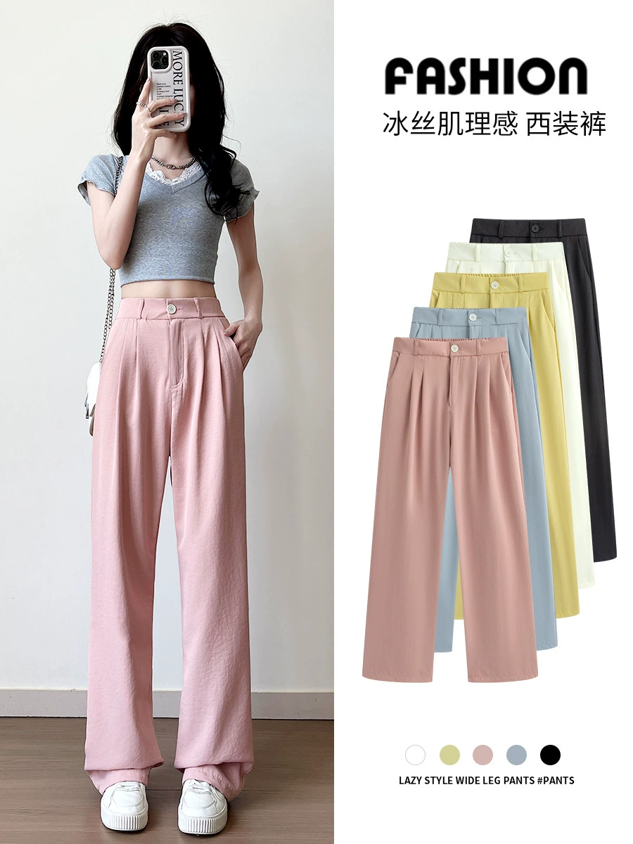 Костюм, фиолетовые шелковые брюки для отдыха, oversize