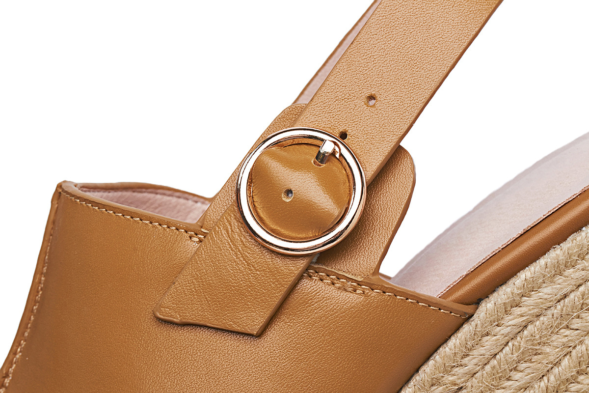 Sandal cao gót nữ hở mũi đế xuồng đan rơm phong cách châu Âu — Nâu vàng chi tiết 11