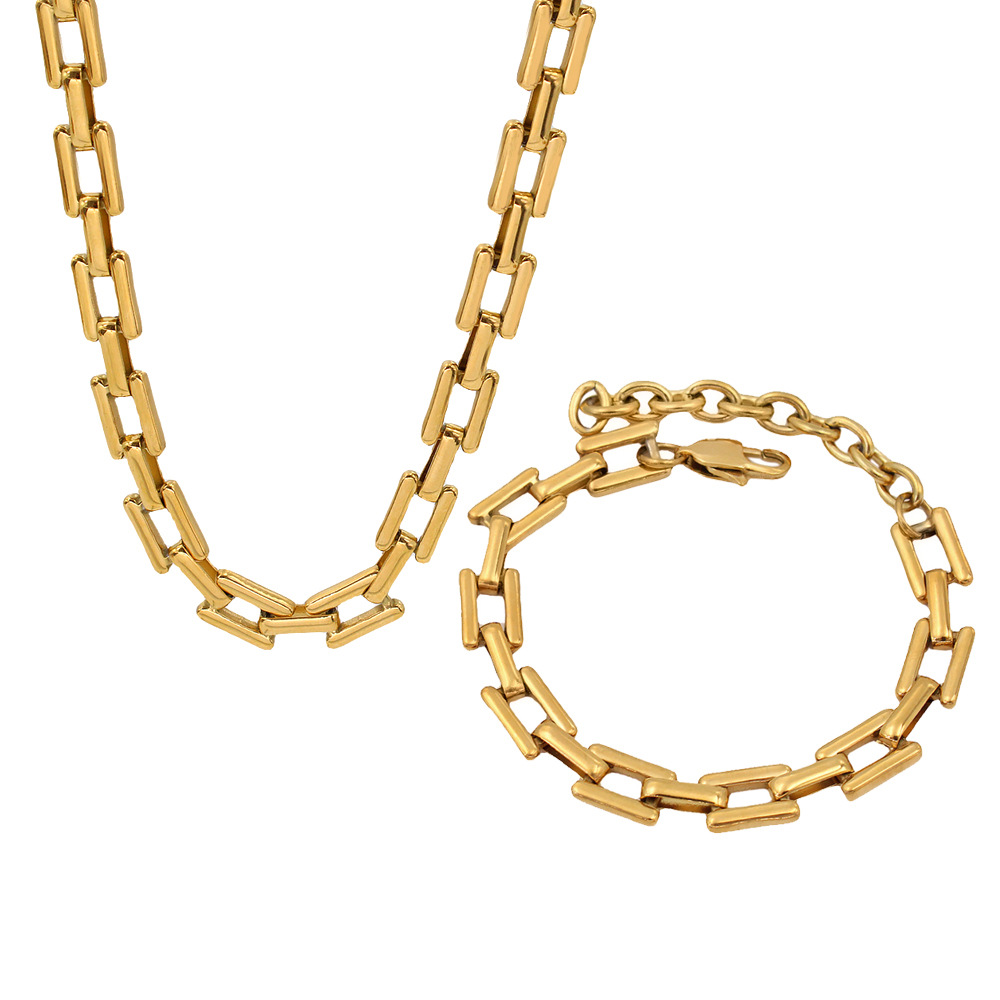 26g Weight PVD Coated Gold Plating Process 18K Gold, Real Gold Plated Plating Material Chain Bracelet, Necklace Classification Handmade Chain Chain Type Necklace + Jewelry Quantity Holiday, Daily Occasion 304 Stainless Steel Material Solid Color Pattern 2025 Spring and Summer Season Women's Gender Hip-Hop, Retro Style Waterproof Non Tarnish Craft PVD Coated 18K Gold Real Gold Plated Solid Color 304 Stainless Steel Hip-Hop Retro Waterproof Non Tarnish Chain Bracelet Necklace 37
