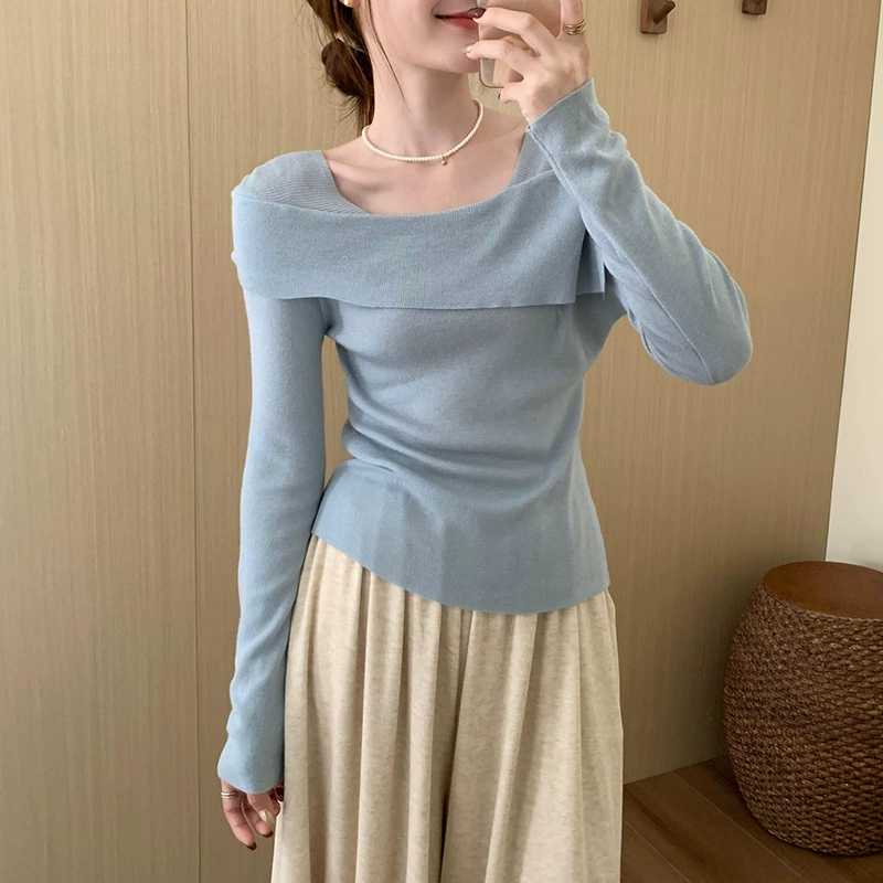 Сладкий и элегантный женский топ на одно плечо, имитирующий двухслойный наряд, новинка осени 2025 года, универсальный облегающий трикотаж в корейском стиле, стройнящий фигуру.