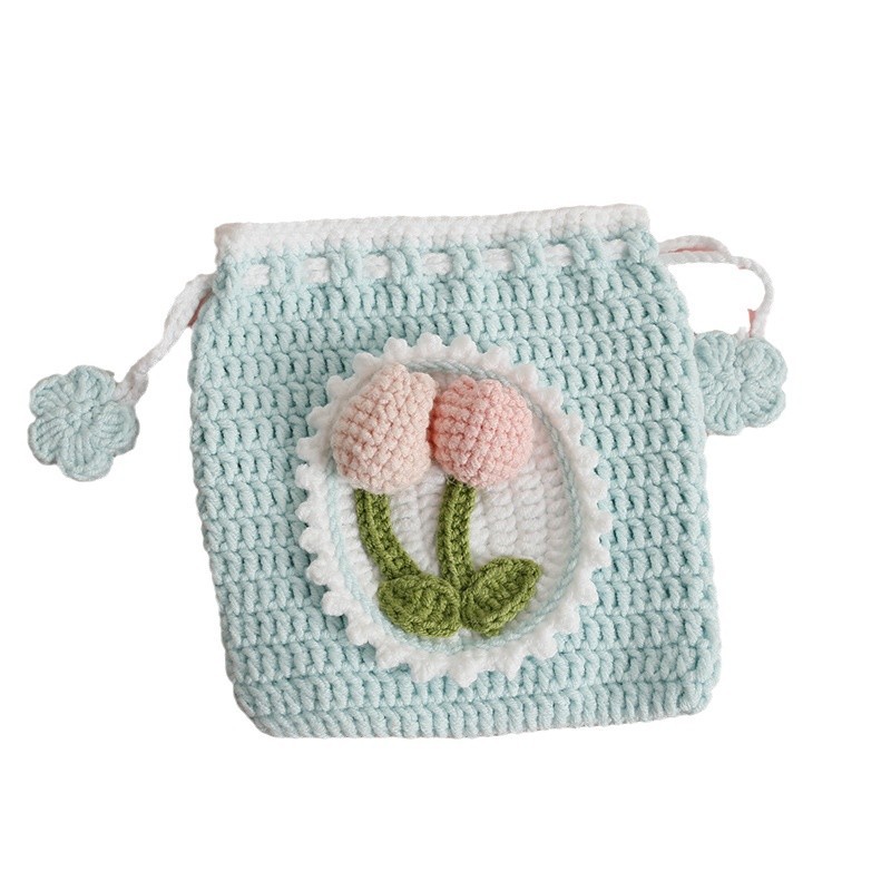 Bolsillo de gancho de lana dulce para chicas pequeñas bolsas de gancho de mano frescas bolsas de cambio de cuerda de pulpa de tulipas productos terminados