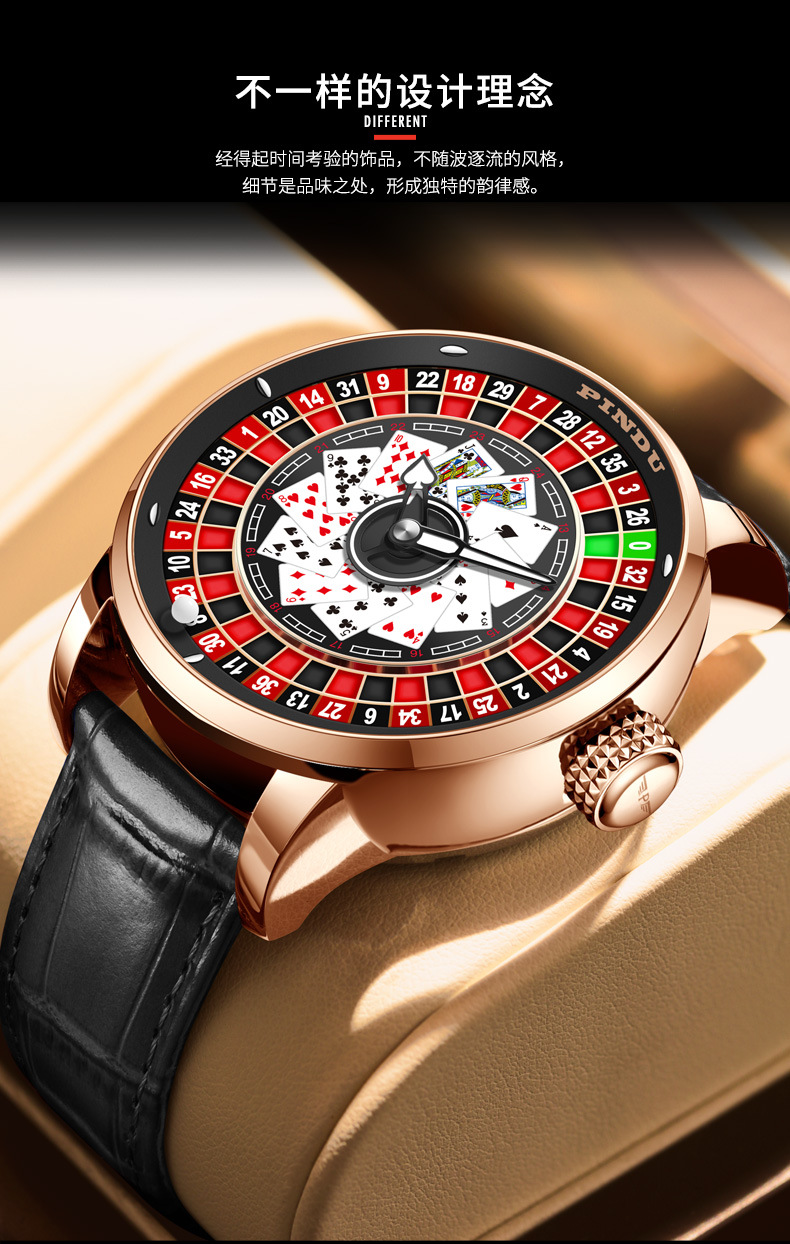 Đồng hồ nam automatic lộ máy mặt số trò chơi roulette — Thẻ đỏ da đen, Hồng nhãn đỏ da xanh, Hồng đỏ thẻ xanh da, Hồng da đỏ vành đai lưới chi tiết 8