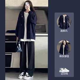 茶里茶气小香风穿搭早春一整套时尚韩版宽松学生休闲运动外套套装