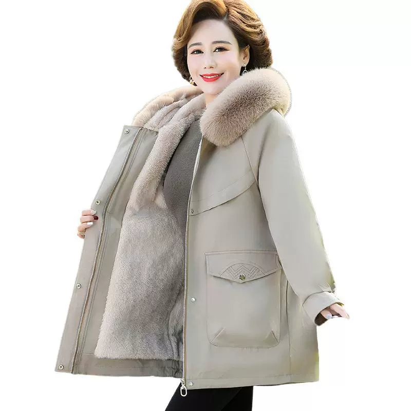 Зимнее пальто мамы габаритный бархатный ватный костюм 2024 новый средний и пожилой женский зимний толстый хлопчатобумажный костюм pike