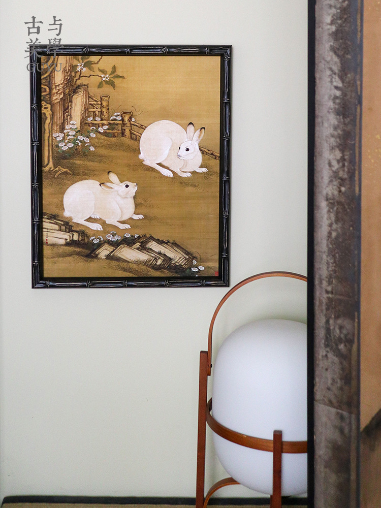 Wholesale 5ZV7 Ancient and Aesthetic Style【Plum Blossom and Rabbits】New Chinese Style Decorative Painting Study Room Tea Room Entrance Hang Art Chinese Style