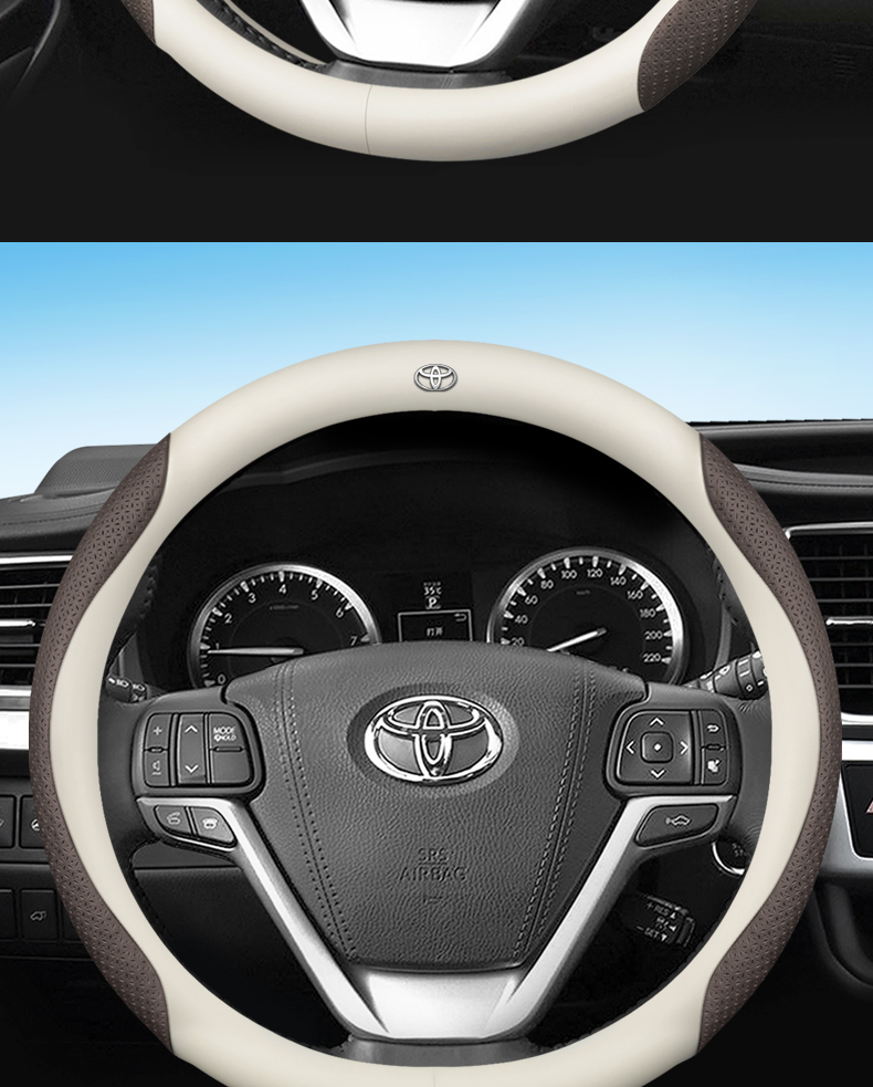 Suitable for 2021-23 Toyota Sienna Steering Wheel Cover, Car Handlebar Cover, Hand-Sewn Sienna Four-Season Universal Handlebar Cover