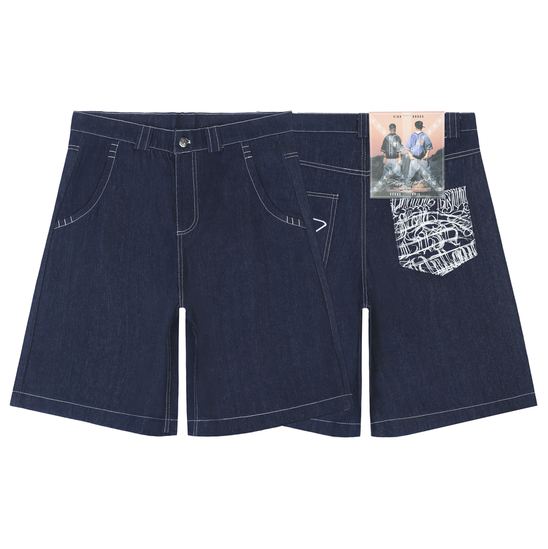 jeansshorts för män Amerikansk version original cow skapar mildt tvättade knälånga jeans med broderade jeansshorts i Chicano-stil_voghion.com