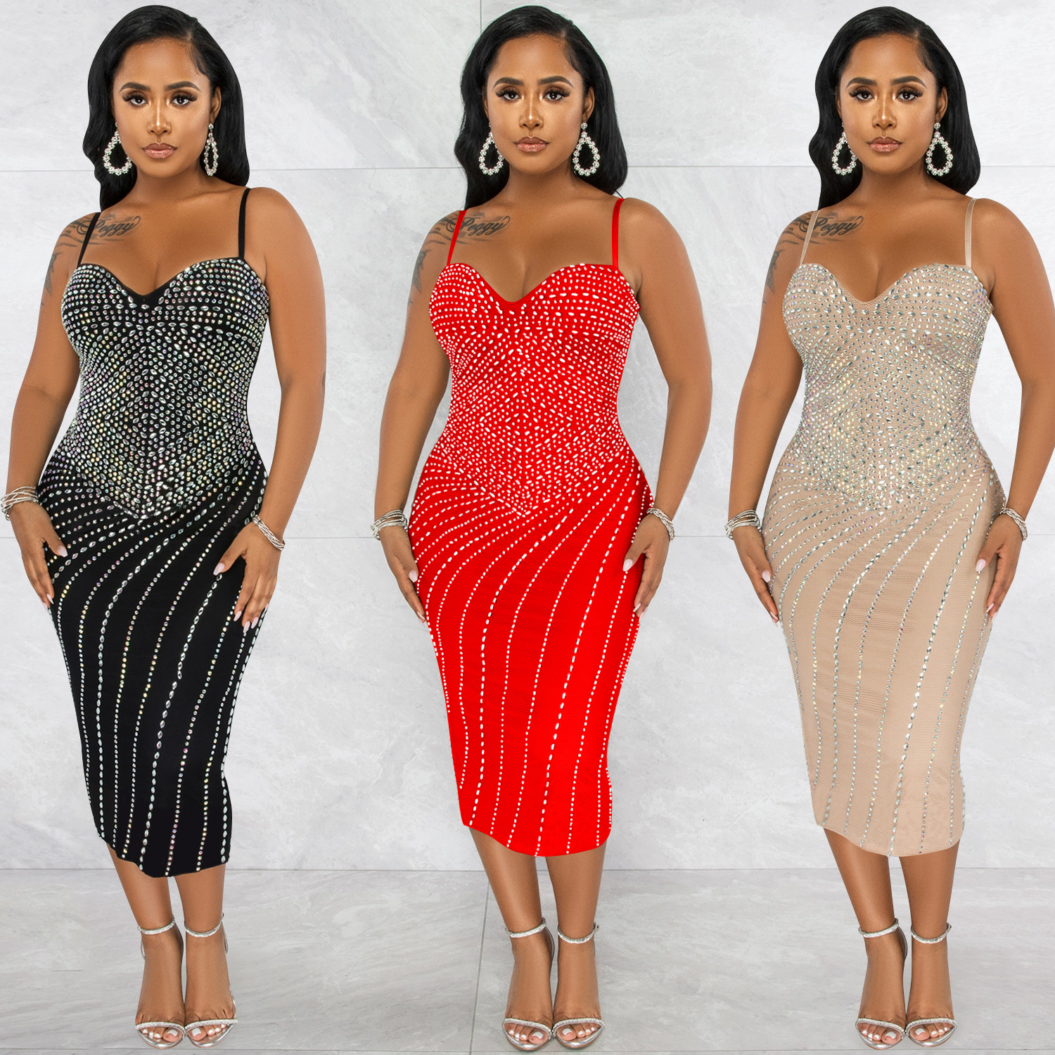 C5680 transfronteriza nueva ropa de mujer europea y americana deseo AliExpress Amazon sexy Sling caliente rhinestone vestido discoteca