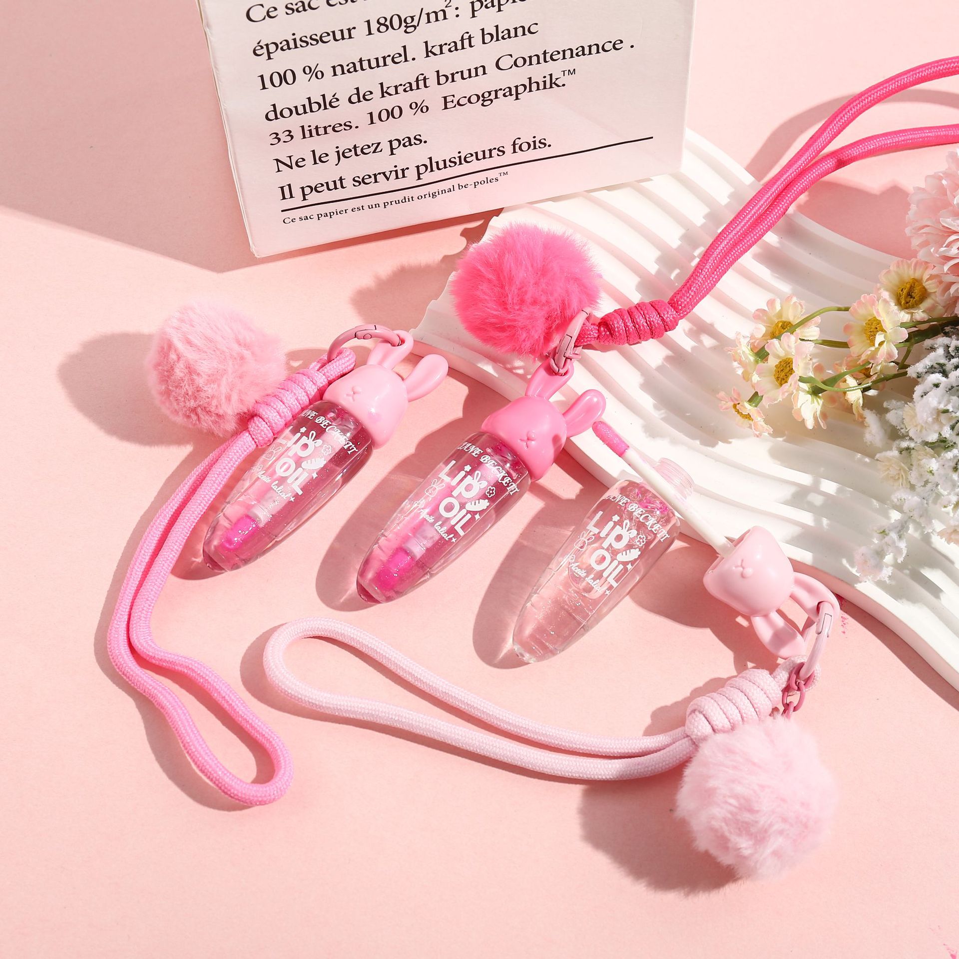 Gloss labial transparente de cristal de agua gelatina de labios humectante estudiantes baratos brillo pequeño conejo colgante esmalte labial