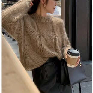 Lazy Style Twist Sweater Women's Winter Korean Style Gentle Top Long-Sleeved Loose Slim Round Neck Pullover Knitted Bottoming Shirt