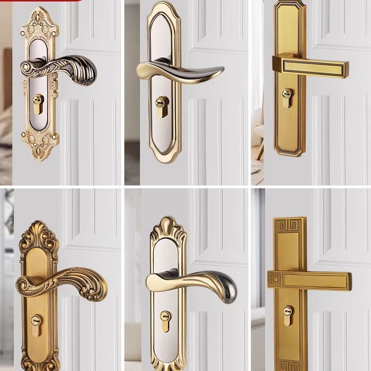 * Cerradura de puerta de habitación, puerta interior de dormitorio de uso general para el hogar, juego de tres piezas, manija de puerta antigua silenciosa, cerradura de puerta