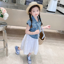 女童连衣裙套装夏季韩版2024新款中小童时髦洋气牛仔马甲吊带裙子