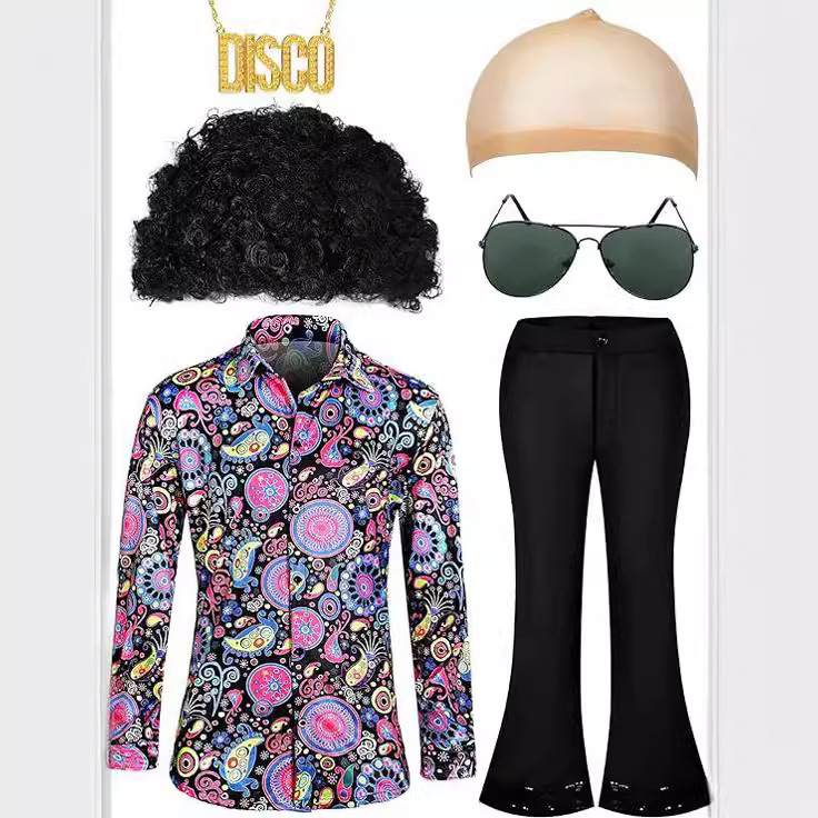Men's 70S Disco Costume Retro Floral Shirt Flared Pants Two-Piece Stage Performance Clothes Set Men's 70S Disco Costume Retro Floral Shirt Flared Pants Two-Piece Stage Performance Clothes Set