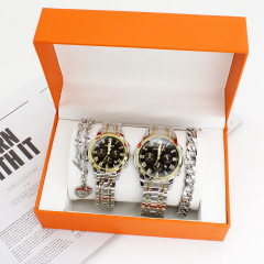 couple wristwatch Titanium steel bracelet box men's watch women's