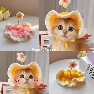 Pet Hat Cat Hat Spring and Autumn Pet Cat Headgear Dog Headwear Hand-woven Decoration Short Cat