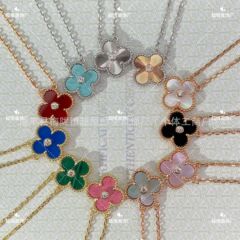 V金高版瘦花18k玫瑰金带钻圣诞镭射镀925银贝母红玛瑙四叶草项链
