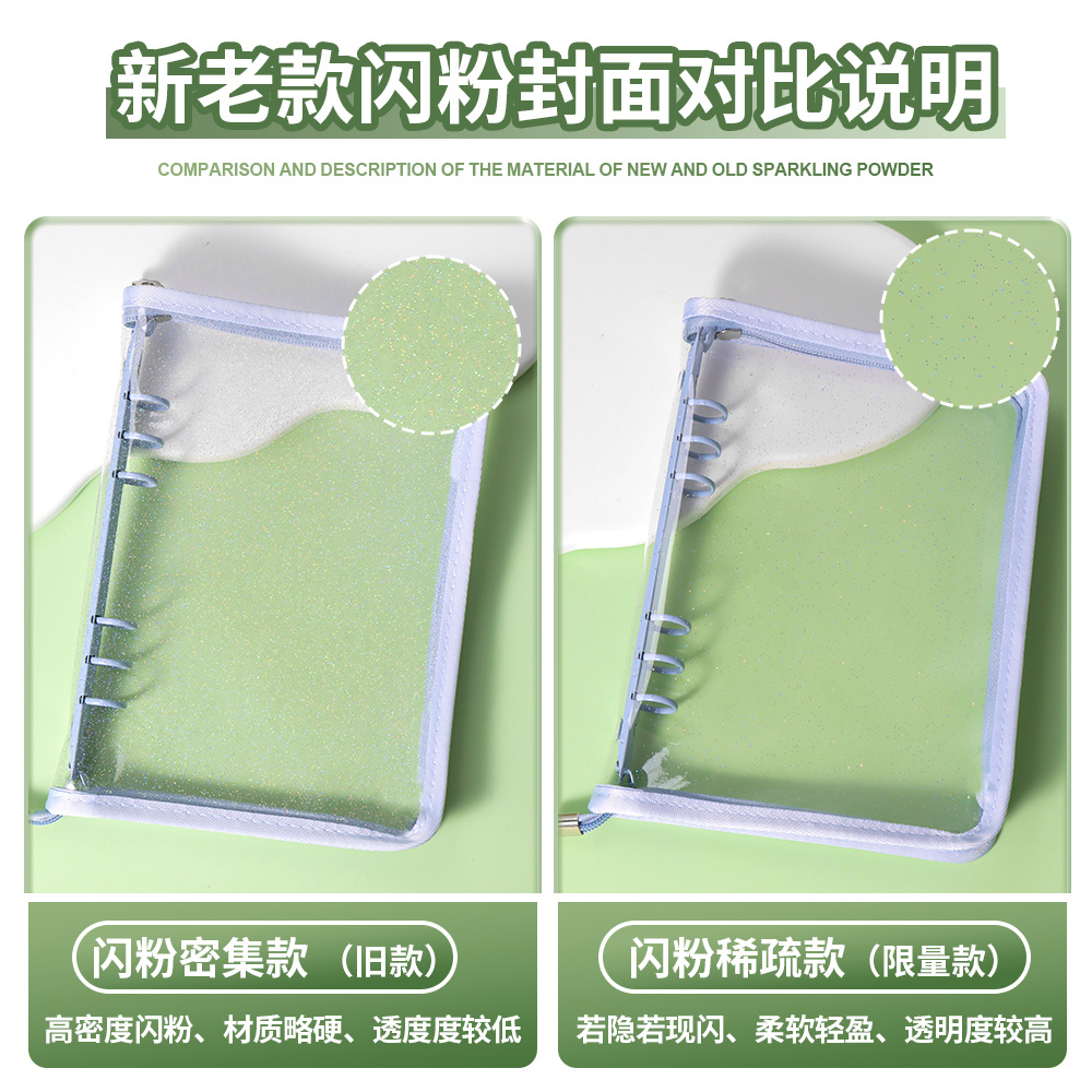 Corea del Sur de allí plana transparente negro brillo cremallera 6-agujero de hoja suelta Notebook ins estrella catcher libro de cuentas