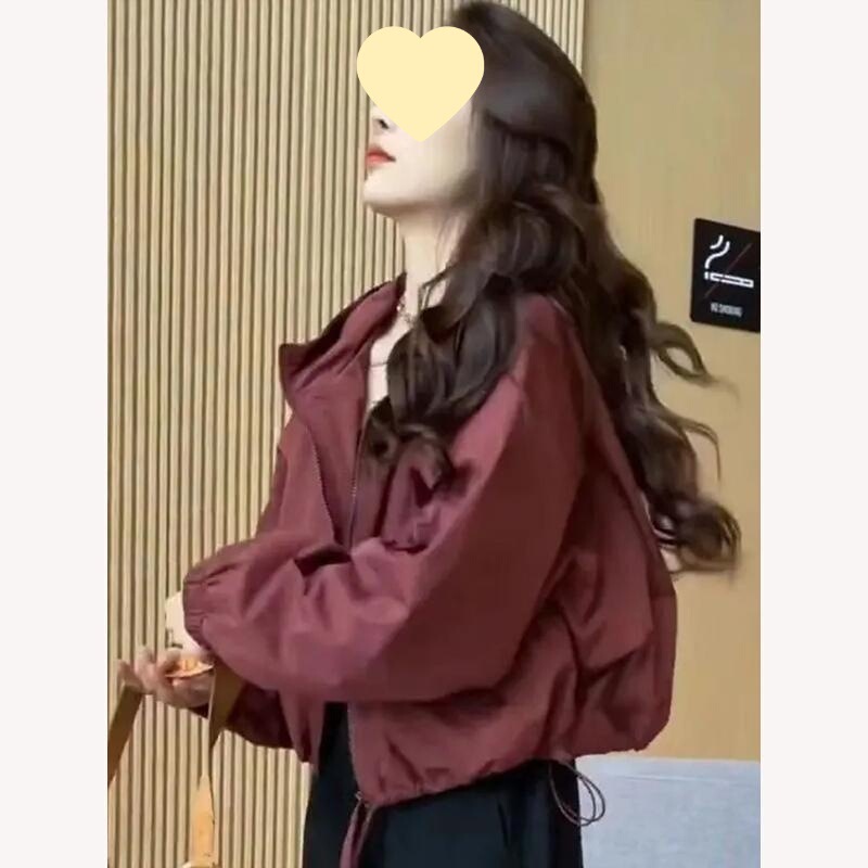 短外套女小个子2025秋季新款连帽百搭宽松下摆抽绳潮休闲|undefined