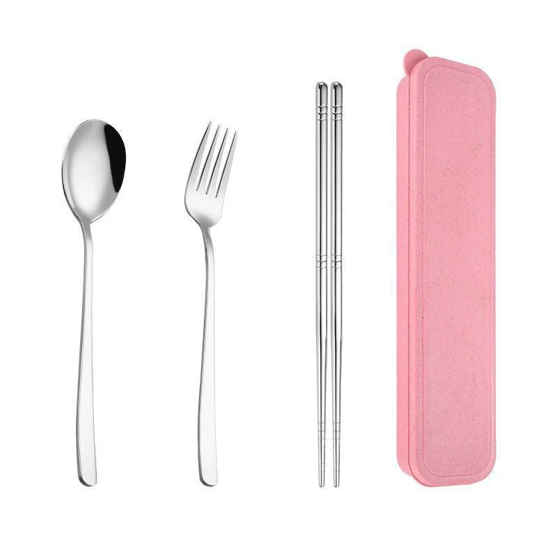 Handheld tableware stainless steel, children's set for elementary school students, storage box, 3 piece set