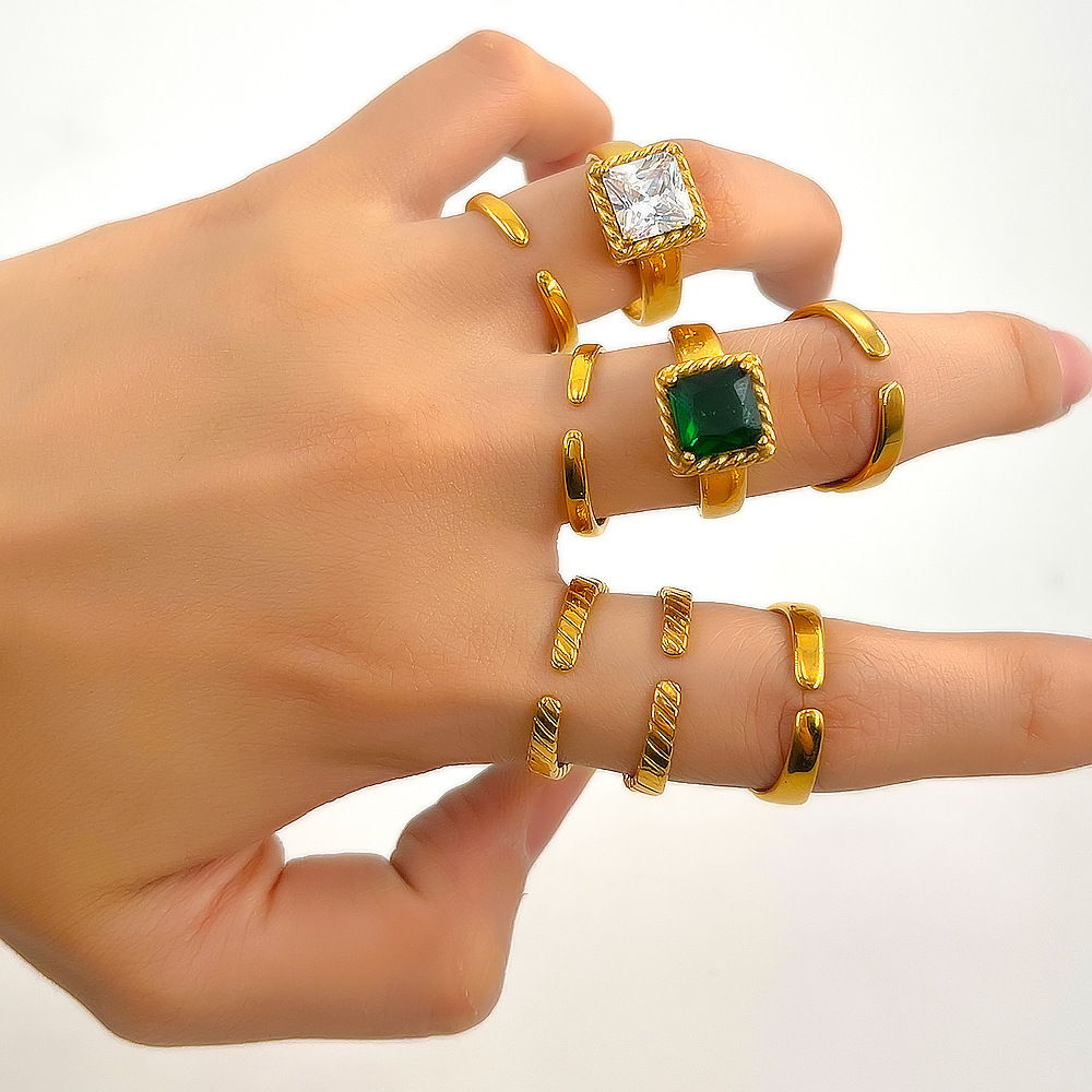 Fashion Geometric Stainless Steel Inlay Zircon Open Ring 1 Piece