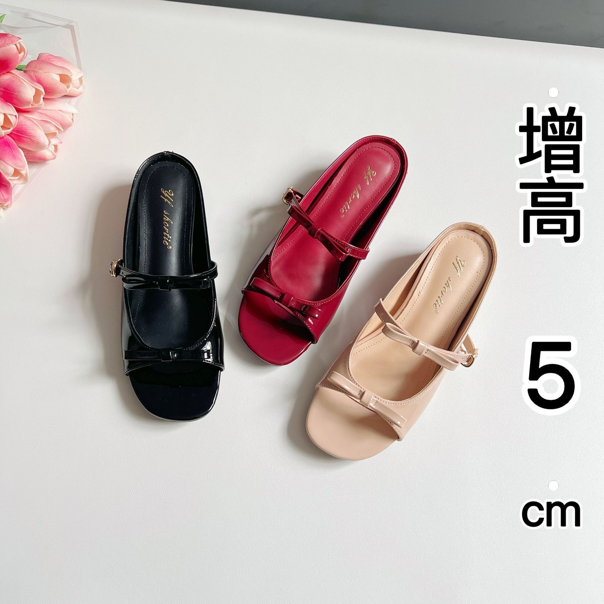 5cm 보우 웨지 오픈 발가락 샌들 여성 2025 년 여름 새 달콤한 피곤하지 않은 슬리퍼 증가