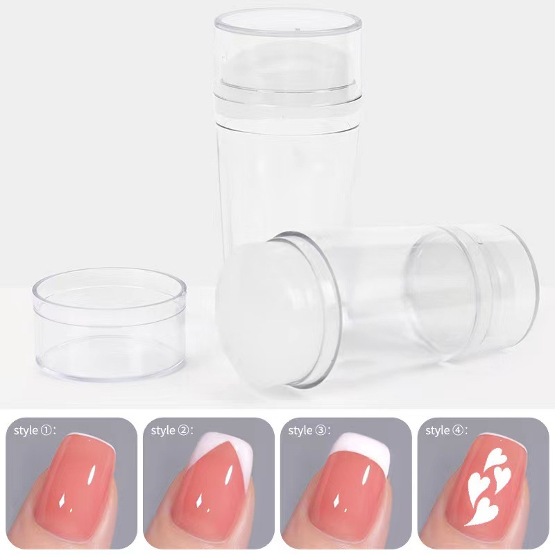 Manicura de uñas francesas sello de silicona de una sola cabeza de doble cabeza con tapa mejorada herramienta de transferencia de cabezal de impresión de silicona blanca lechosa