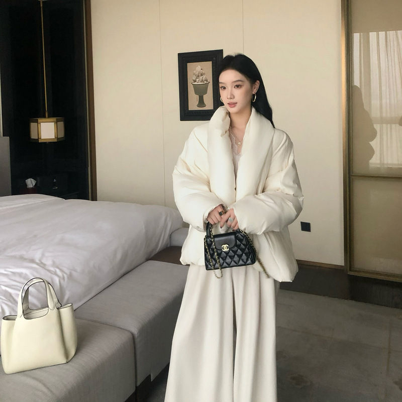 有洧Youwei【白色恋歌】白色阔腿裤女秋冬高腰直筒休闲梧桐糯米裤|undefined