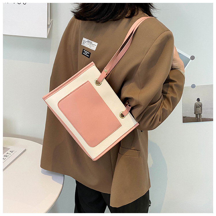 Korean Style Stitching Color Commuter Portable Single Shoulder Large Capacity Tote Bag display picture 11