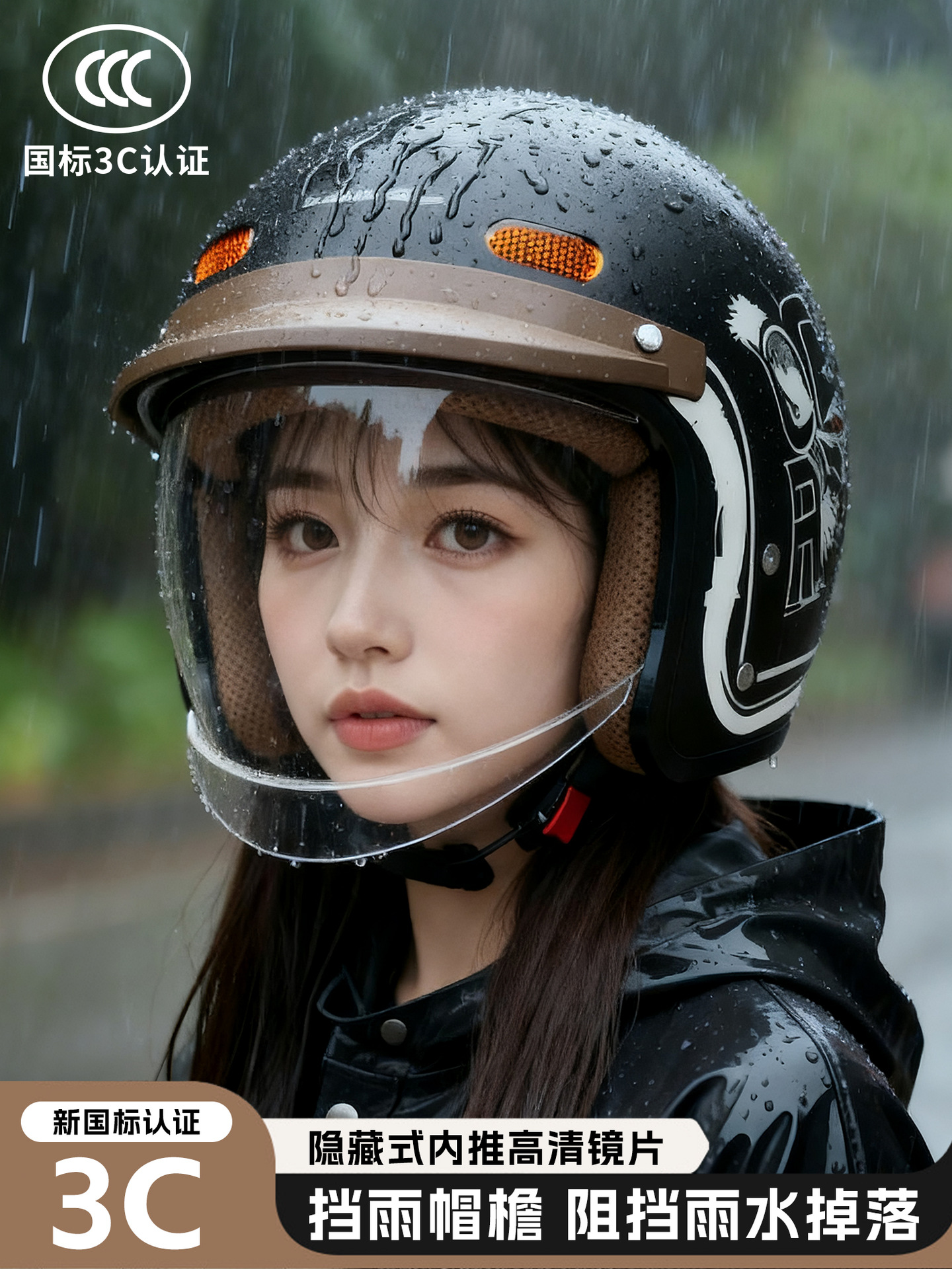 National Standard 3C Certified Electric Vehicle Motorcycle Helmet Men's and Women's Winter Helmet Rain-Proof and Fog-Proof Inner Push-Type Lens Warm Helmet Takeaway