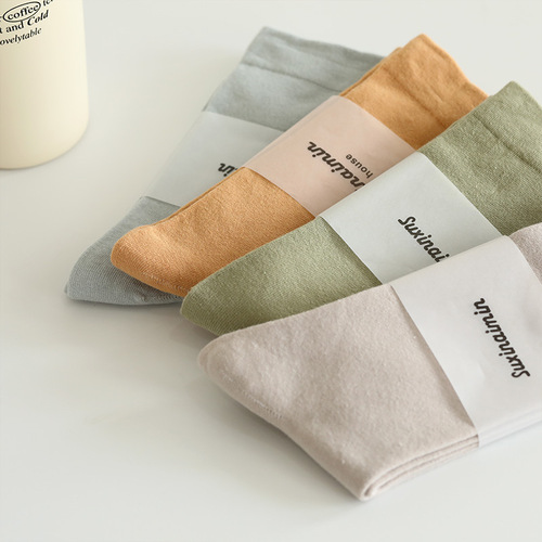 Spring and summer new candy color pile socks Morandi color Korean version solid color trendy wide mouth women's mid-tube confinement socks