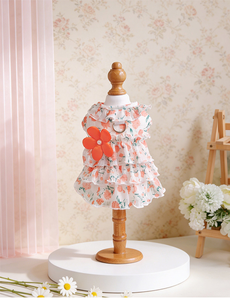 Robe plissée à fleurs style princesse pour chien et chat été_voghion.com