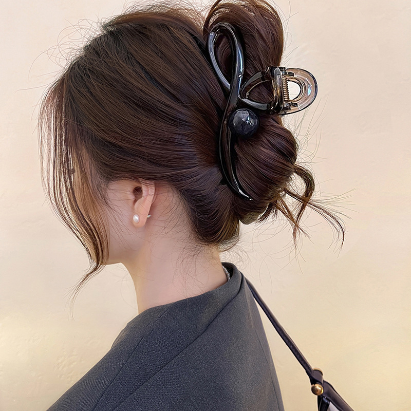 Ribbon with transparent dark gray pearls about 13cm