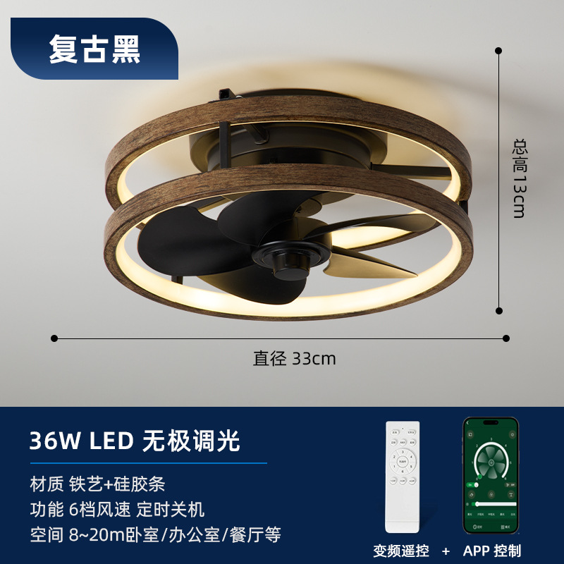 Ventilador de Techo con Luz LED 6 Velocidades, Hierro y ABS, Regulable y Silencioso con Control Remoto, para Dormitorio