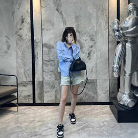 南油高端男女装DI家蓝条纹棉刺绣拉链立领长袖夹克外套舒适百搭